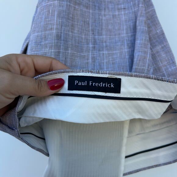 Paul Fredrick Linen Suit Gray Windowpane Plaid Jacket 48R Pants 46W Paisley - Picture 7 of 9